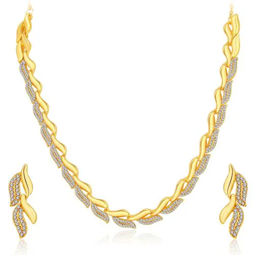Sukkhi Graceful Gold Plated Austrian Diamond Necklace Set For Women