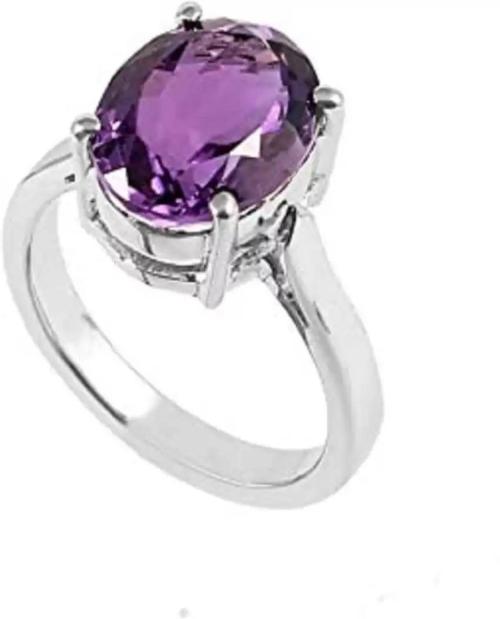 Chopra Gems & Jewellery Silver-Plated Brass Amethyst Stone Ring (Unisex) - Free Size