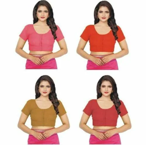 VIBRANCE ASSOCIATED Plain Saree Blouse Wear Cotton Blouse, Regular Wear Blouse Color-Pink,Meteor,Red,Chestnut (Pack of 4) ( 46 )