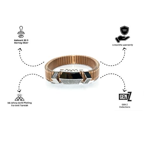 Versavia Stylish 1.925 Sterling Double Arrow Rose Gold Silver Band | Anti Tarnish 2.18k White Gold Plating Band | Perfetc Gift For Man