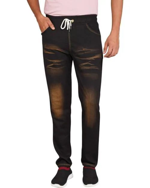 CROWNLY Men Black Tie & Dye Cotton Blend Regular Track Pants (M)