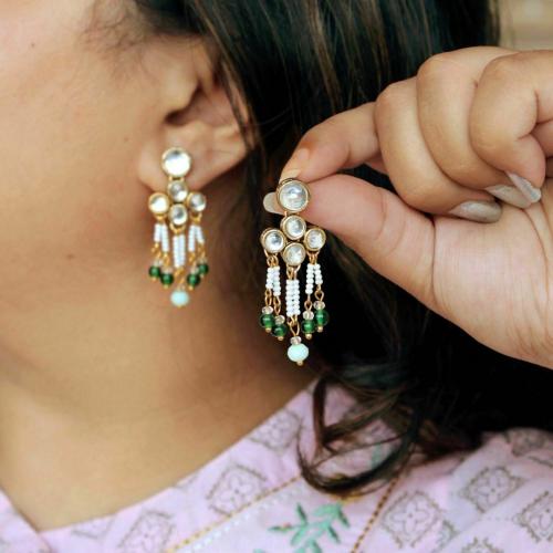 Abhika creations Teeny Drop Kundan Earrings Alloy Drops & Danglers, Earring Set