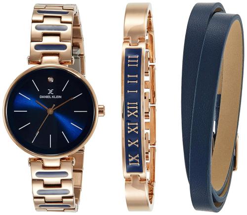 Daniel Klein Analog Blue Dial Rose Gold Strap Watch For Women (DK11794-5)