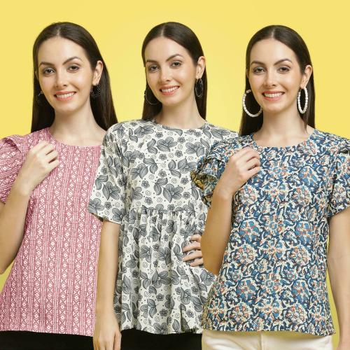 Poshyaa Tops for women western wear party wear tops for women crepe stylish combo pack 3 s to xl size