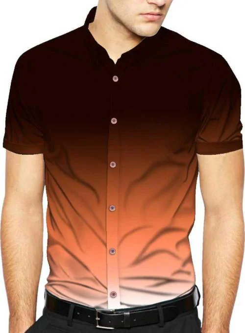 BOUGHT FIRST Regular Fit Shirt for Men's, Stylish Half Sleeves Polly Cotton Shirt for Men's, Casual Formal 3 Colour Dyed Ombre Style Shirt for Men's -(Orange+Black+White Mix, L)