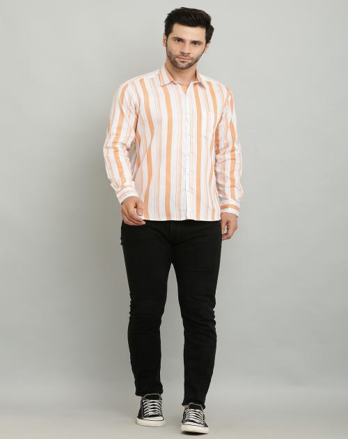 Berlin Club Men's Cotton Casual Slim Fit Striped Shirt (XX-Large, White & Orange)