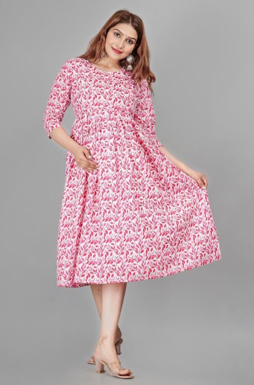 Dhruvi Women's Cotton Maternity Dress with Zippers for Nursing Pre and Post Pregnancy