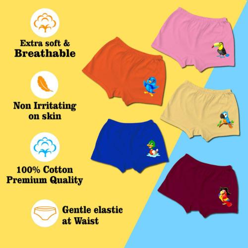 Jopo Bloomers for Girl Underwear Kids Inner Wear for Girls Boys Panties Innerwear Baby Unisex 2 3 4 Years - Birds Theme Combo Pack of 5 (themebloomer-Birds-2-4y)