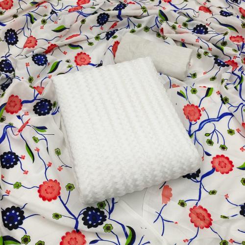 White Net Unstitched Dress Material With Floral Dupatta