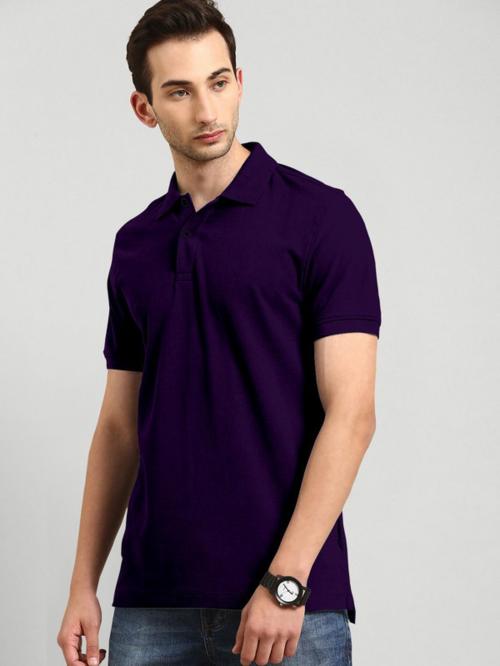 Meghli Fashion Men Purple Solid Cotton Blend T-Shirt (M)