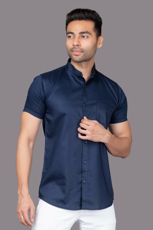 NEM Men Blue Solid Cotton Blend Casual Shirt (M)