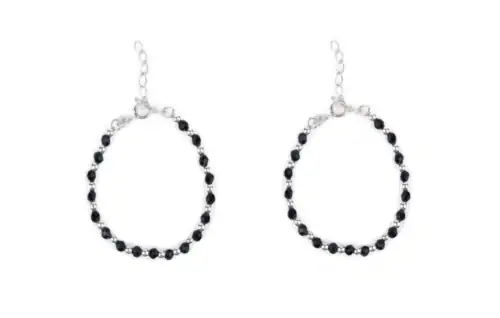 PAAVNI 92.5 Sterling Silver Kids Nazariya cum Bracelet for baby boy & baby girls with black crystal beads simple & stylish Adjustable in size.