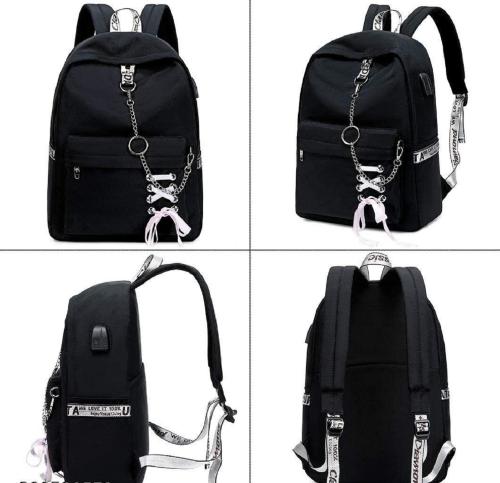 SAKRIT COLLECTIONS Trending and Stylish Preppy Style Fashion Women Girls Backpack Korean Design Office Bag -pocket-ribbon-Black