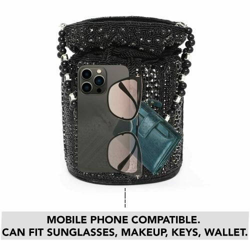 Peora Black Fabric Potli Bags