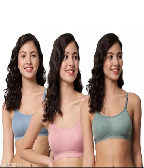 Nyuli Women's Cotton Non Padded Non-Wired Sports Bra, Daily Workout Sports Gym Bra Combo Pack of 3-Size-38B-Light Grey