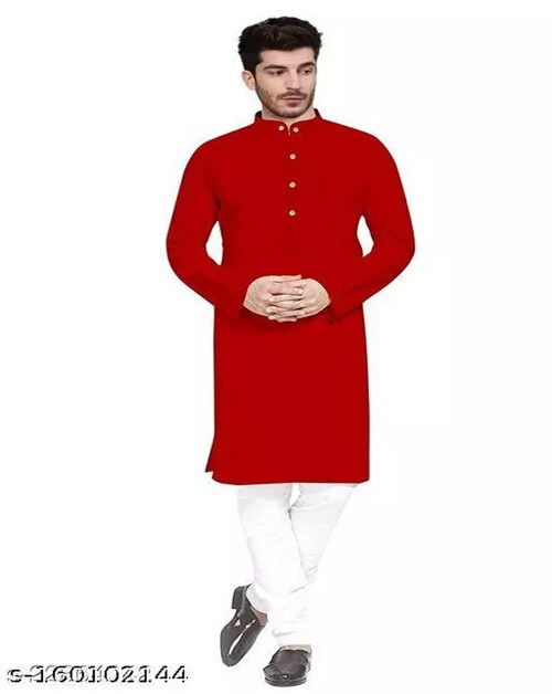 Sanmika MENS PLAIN Red KURTA_XL(ONLY KURTA)