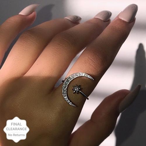 ARZONAI fashion star and moon ring ethnic style star and moon index finger open ring Metal Ring