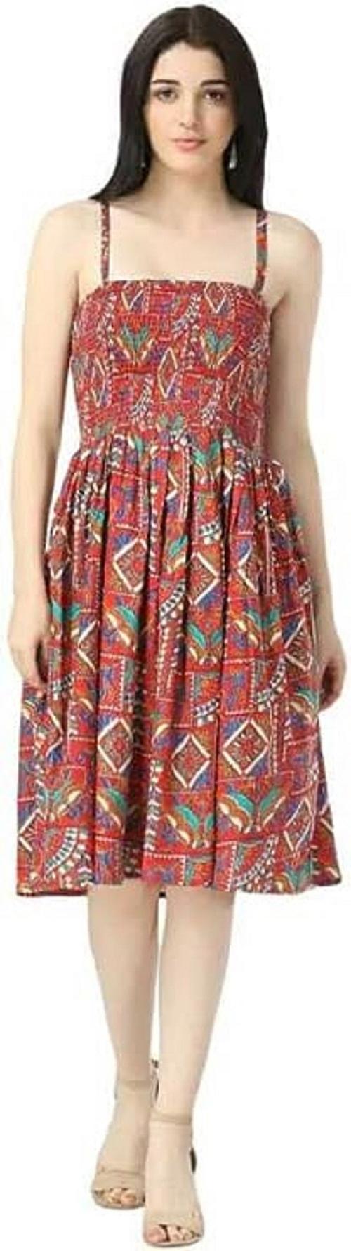 Wingzss Rayon Printed Sleeveless Dress Jaipuri New Rayon Maroon Dress