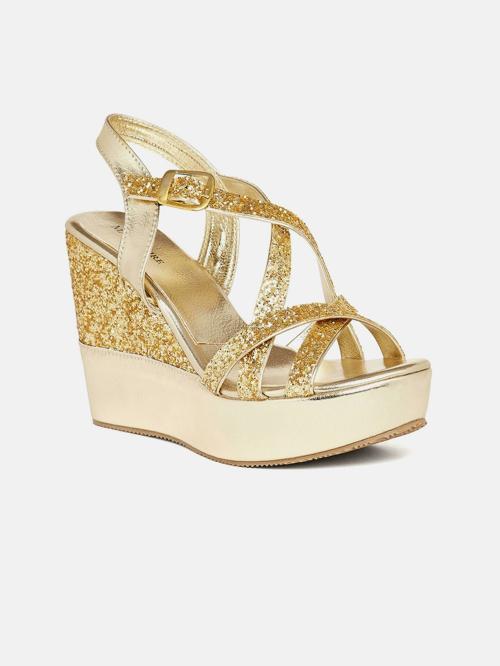 Marc Loire Women Gold Glitter Wedges