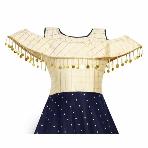 Bollylounge Girl's Jacquard High-Waist Pleated Cold Sholder Ball Gown Maxi Dress