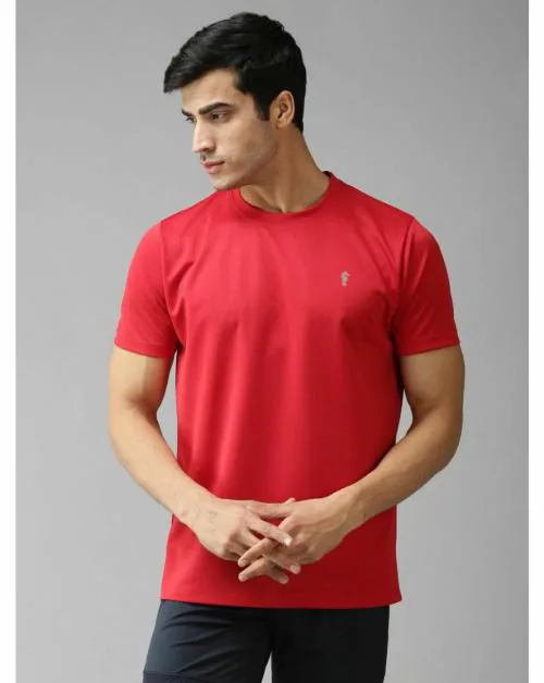 EPPE Men's Red Solid Dryfit Micropolyester Active Performance Round Neck Half Sleeve Sports Tshirt