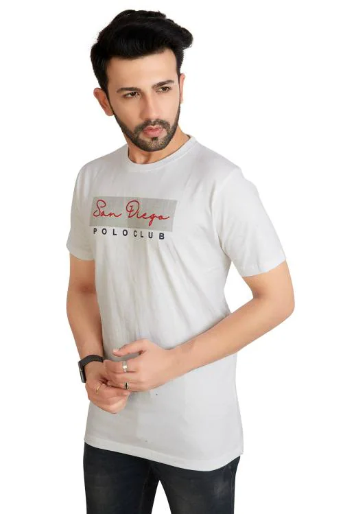 MYFL Cast Iron Legend Men White Cotton Solid Slim Fit T-Shirt ( 44)