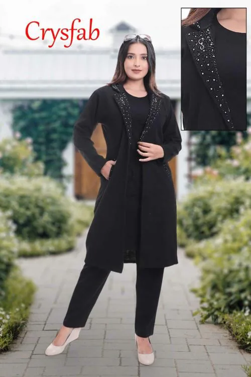 CRYSFAB Long shrug with sleeves inner kurti and pants