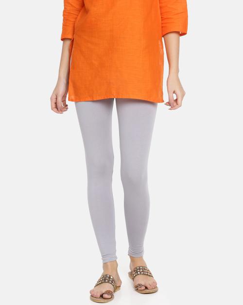 TWIN BIRDS Women Grey Solid Cotton Ankle-Length Leggings