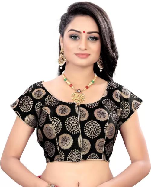 Ayush Creation Women Black Self Design Brocade Fashion Neck Blouse (36)