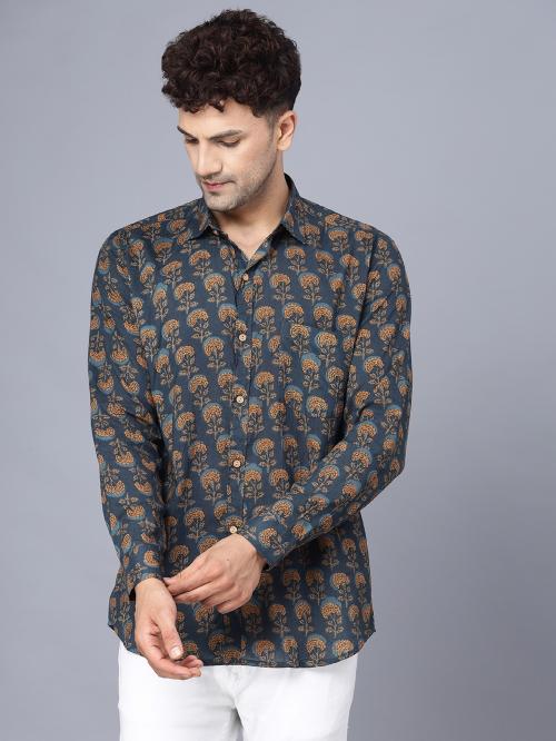 THE EG STORE PRESENT ROYAL BLUE PRINTED COTTON SHIRT FOR MEN'S