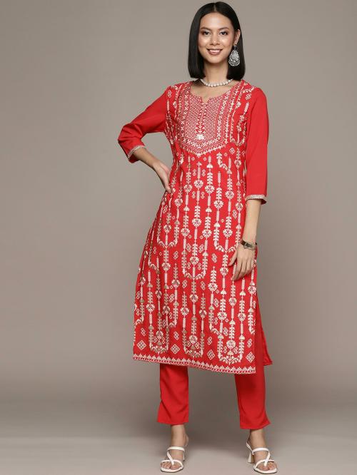 Ziyaa Women Red Floral Kurta Pant Set