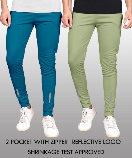 Urban Buccachi Men Light Green, Light Blue Solid Lycra Blend Track Pants (Xl)