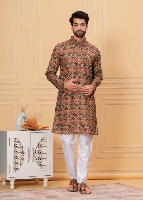 FABYHUB Men's Cotton mix Printed Kurta Pyjama Set