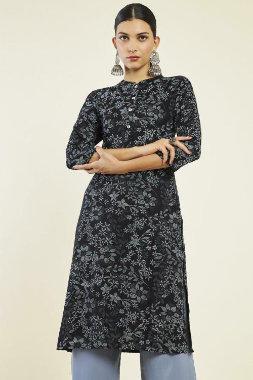 SOCH Women Black Printed Single Kurta (L)