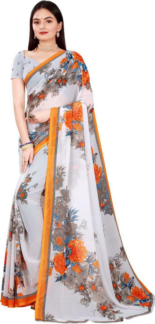 SAADHVI Grey Georgette Daily Wear Georgette saree saree / saree for women / sarees / sarees latest / sari