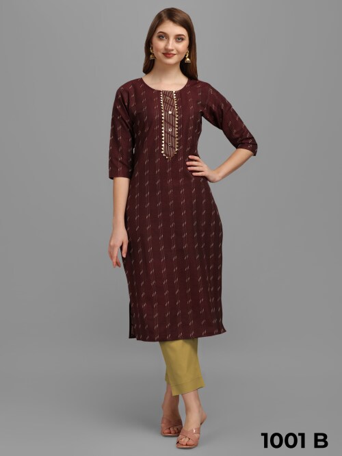 Women's Cotton Crepe, 3/4 Sleeve,Knee Length Printed Sequence Striped Kurta Kurtis