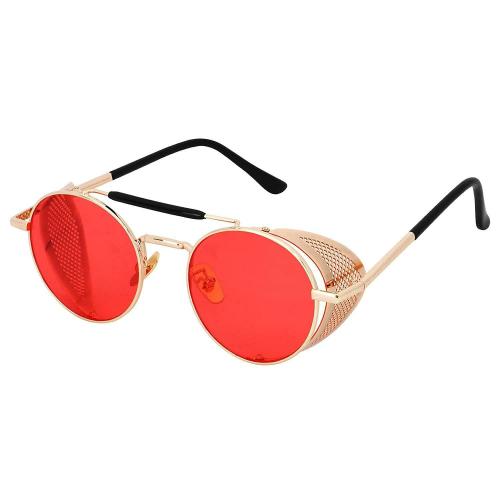 ELEGANTE Side Shielded Round Red Sunglasses For Men And Women