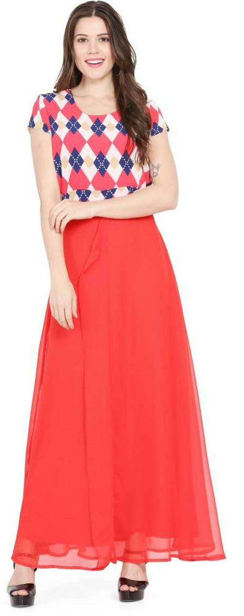 scenestealer Women Red Solid Poly Georgette Maxi Dress - XS