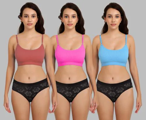 Cup’s-In Women's Orange,Pink,Light Blue Cotton Bra Panty Set for Lingerie Set Undergarments/Nightwear/Hot & Seexy for Couples Honeymoon Set/First Night/Anniversary