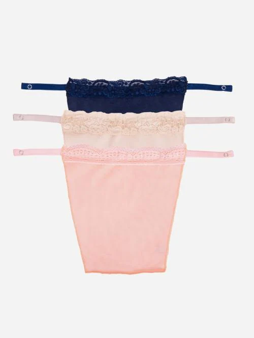 Finesse Miracle Cami Cotton Clip-on Mock Camisole Set Of 3-Navy Blue, Beige & Peach