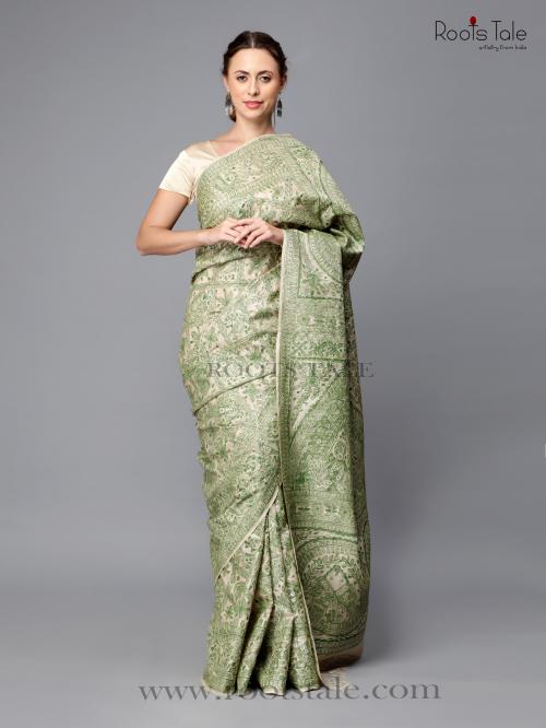 Roots Tale GREEN FULL WORK SILK SAREE