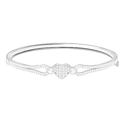 GIVA Sterling Silver Zircon Studded Heart Bangle Bracelet For Women
