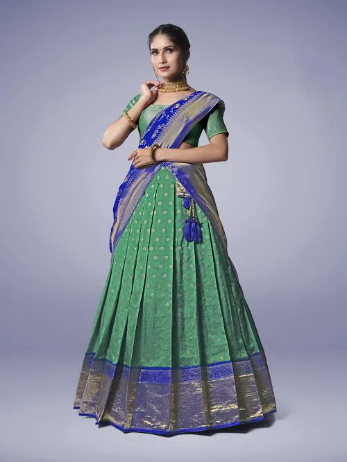Buy HALFSAREE STUDIO Green Banarasi Silk Zari Work Pattu Half Saree Online at Best Prices in