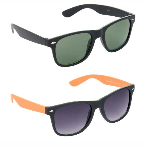 Red Leaf Men Women Boys & Girls Wayfarer Sunglasses Black & Brown Frame, Green & Brown Lens (Medium) Pack of - 2