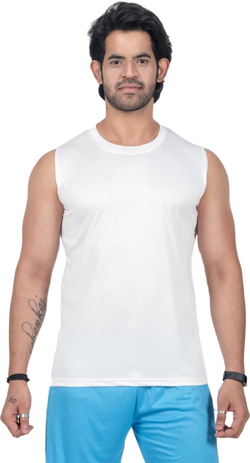 PRIME PLUS White Solid Round Neck Sando Vest - M