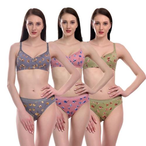 Sassyvilla FUNAHME Soft Lingerie Padded Set for Honeymoon Bra Panty Set (Pack of 3)