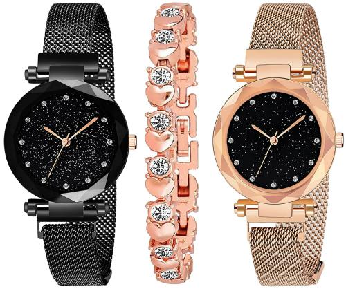 Acnos Analog Black Dial Multicolor Strap Watch For Women - (BS26-ROSE/DM-BLK-ROSE)