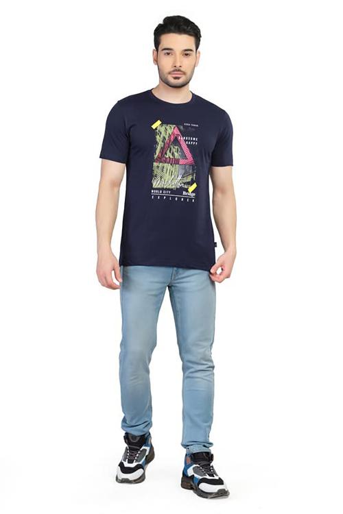 ESSA Men's Regular Fit Cotton T-Shirt (Lifestyle) - Navy(Medium)