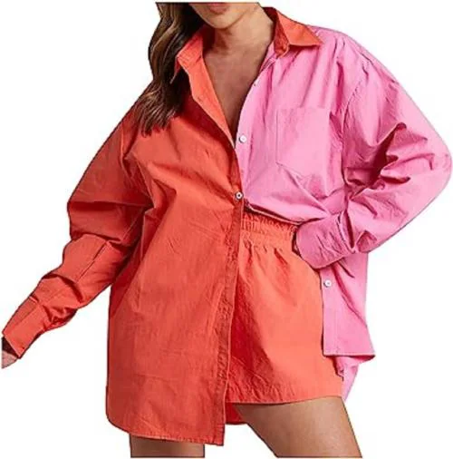 RCF Women's Modern Fashion Solid Colour Top For Women & Girls Casual Outfits (Orange x Pink) (XL)