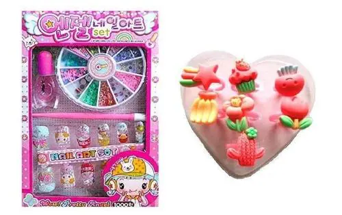 Jellify Combo of 2 Nail Art Kit with 7 pcs Plastic Ring Set /Play Toy Finger Rings for Kids with 12 Artificial Nails with Tools and Glitters (Multicolor) Random Designs